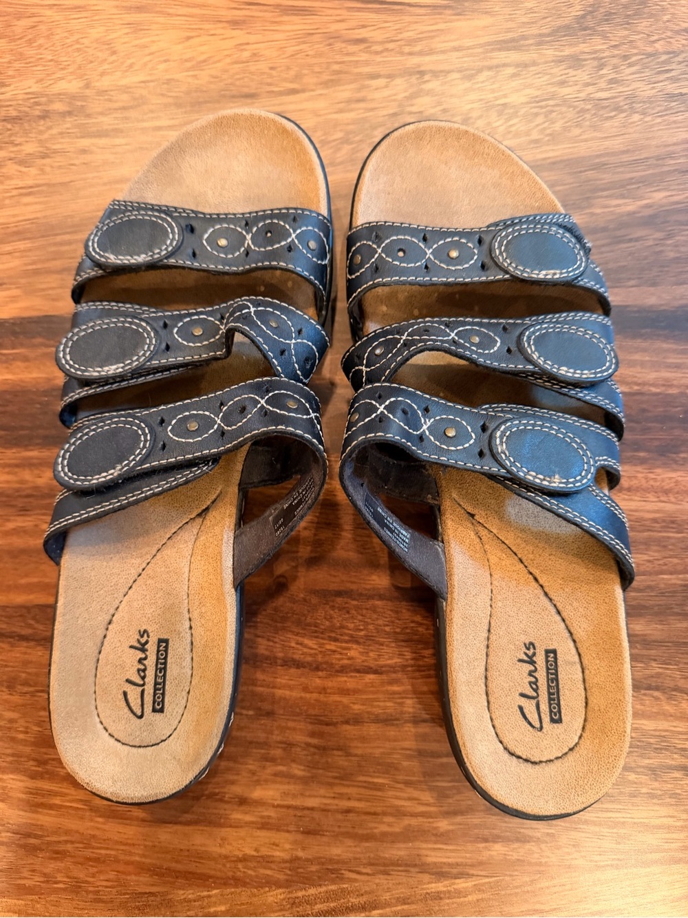 Clark’s Collection Leisa Cacti Slide Sandal brown leather size 9.5 EUC